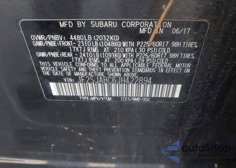 2018 Subaru Forester 2.5I from USA, damaged, VIN JF2SJABC6JH422894